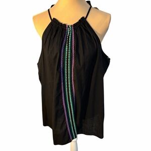 Knox Rose Black Halter Top w/ Multicolor Stripe Detail | Sleeveless | XXL | NWT